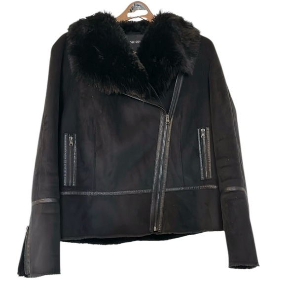 Nic+Zoe black ultra suede faux fur short moto jacket - Picture 1 of 6